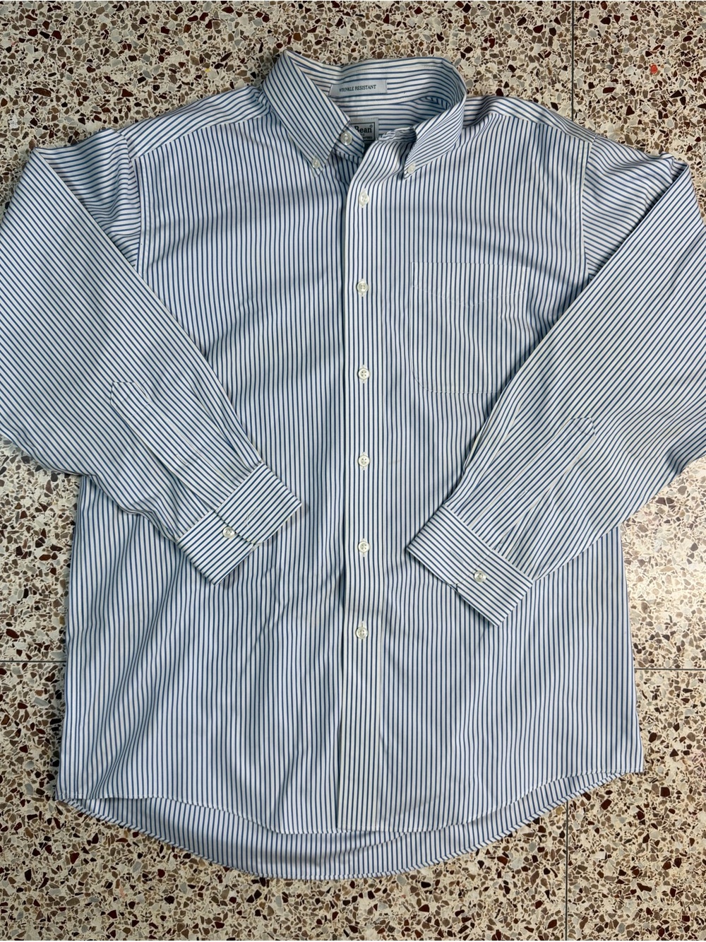L.L. Bean Men's Light Blue and White Pinstripe Dress Shirt